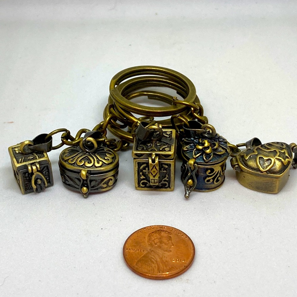 Unlock Your Desires: Manifestation Wish Box Brass Keychains Set of 5 Assorted